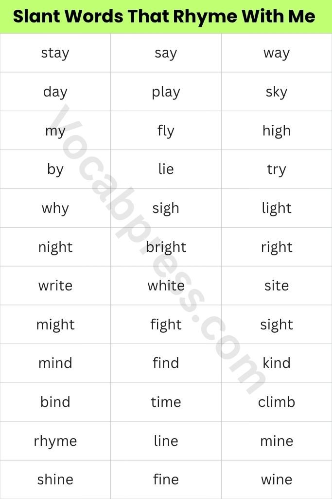 Slant Words That Rhyme With Me 