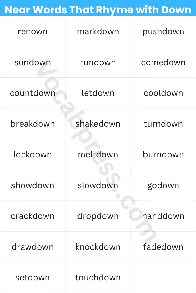 Near Words That Rhyme with Down