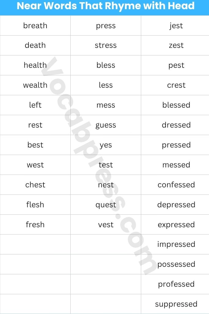 Near Words That Rhyme with Head