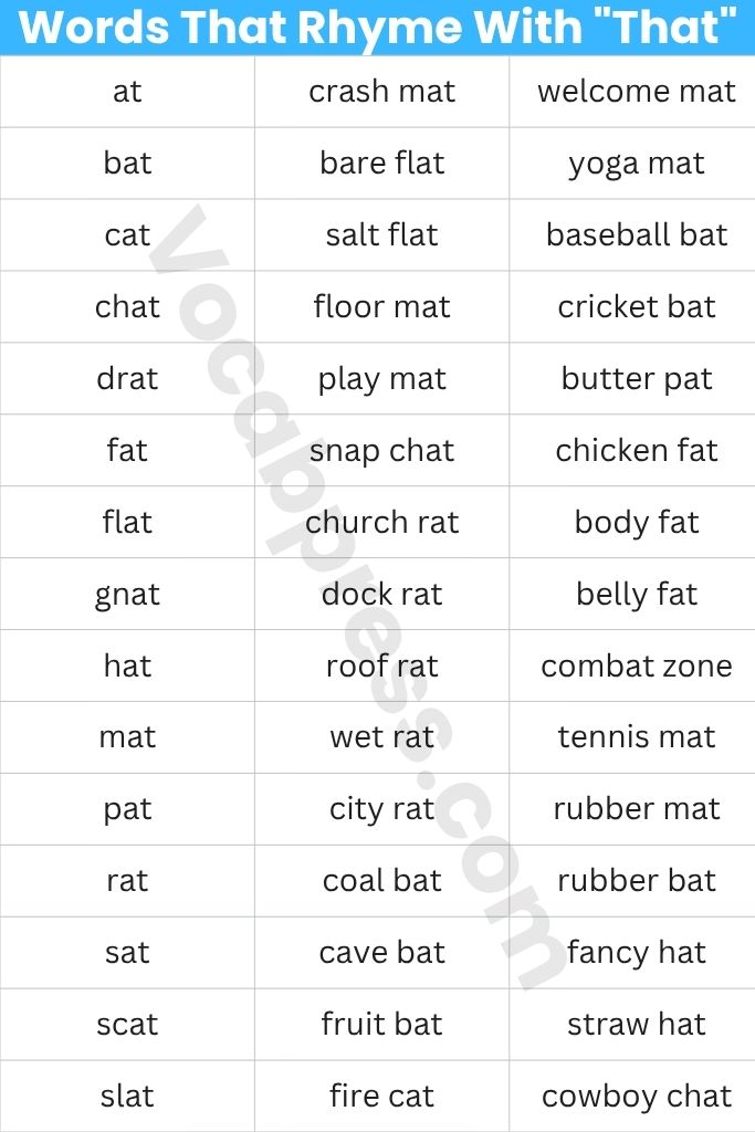 The Full List — 240+ Words That Rhyme With "That"